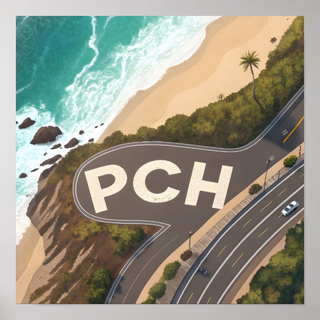 Poster Pacific Coast Highway Aerial Travel Art (Frente)
