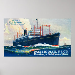 Póster Pacífico Correio SS Empresa no presidente de USS