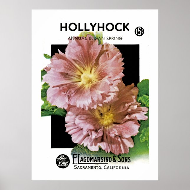 Poster Pacote de Semente Hollyhock Vintage (Frente)