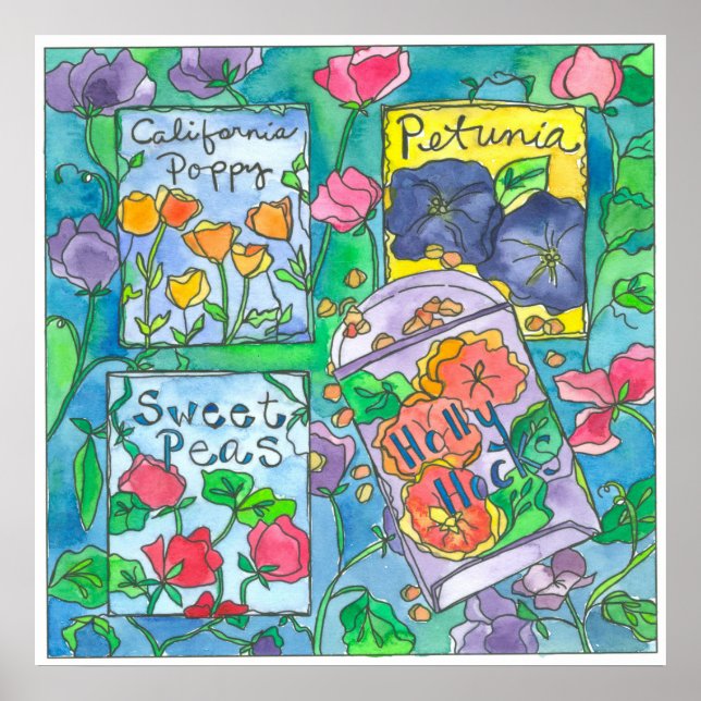 Póster Pacotes de Semente de Flor de Água (Frente)