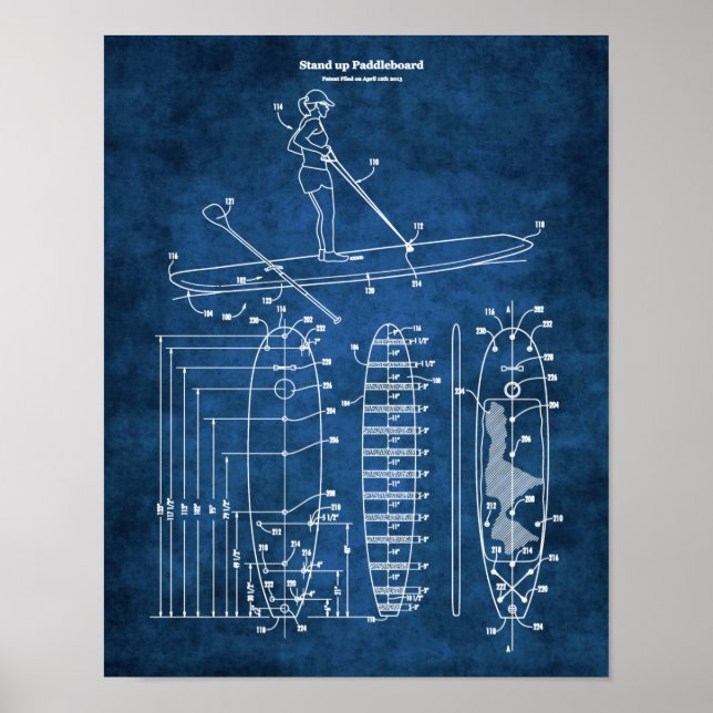Poster Paddleboard Blueprint Patch Lakehouse Decor (Frente)