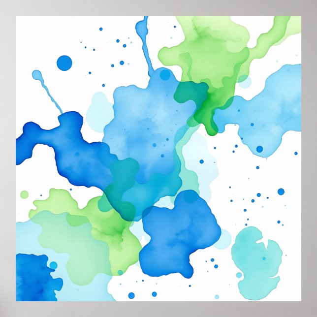 Poster Padrão Abstrato Aquarela Azul Verde (Frente)