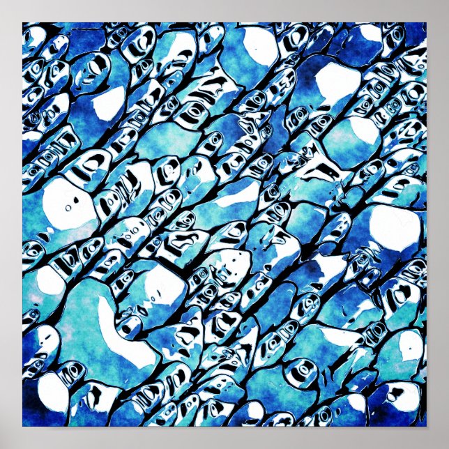 Poster Padrão Abstrato Azul Intricado (Frente)