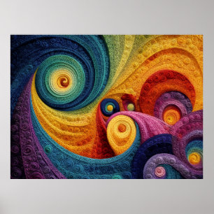 Poster Padrão Abstrato de Espiral Colorido Textura de Red