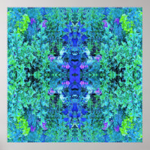 Padrão Abstrato de Folhagem em Chartreuse e Azul