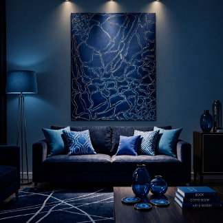 Poster Padrão abstrato de linha ondulada azul marinho tre