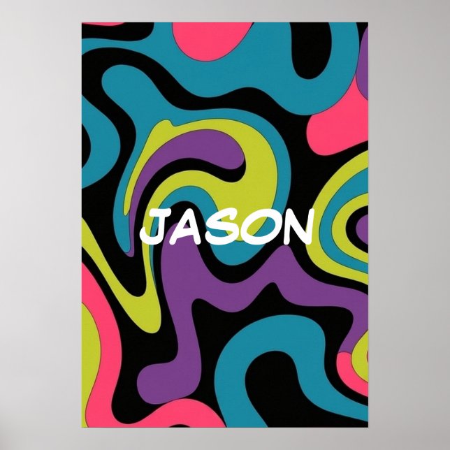 Poster Padrão Abstrato de Neon Personalizado — Design Ret (Frente)