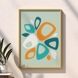 Poster Padrão Abstrato Laranja Azul Água Moderno Elegante
