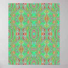 Poster Padrão Abstrato Laranja e Verde Lima Retrô