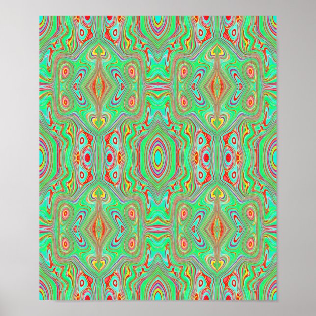 Poster Padrão Abstrato Laranja e Verde Lima Retrô (Frente)