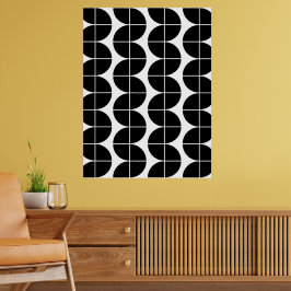 Poster Padrão Abstrato Moderno Preto e Branco de Meados d