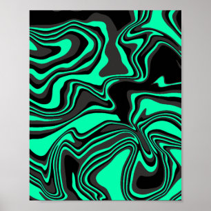 Poster Padrão Abstrato Ondulado Verde e Preto