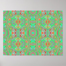 Poster Padrão Abstrato Retro Laranja e Verde Lima