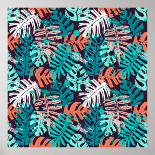 Poster padrão abstrato sem costura das folhas tropicais. 