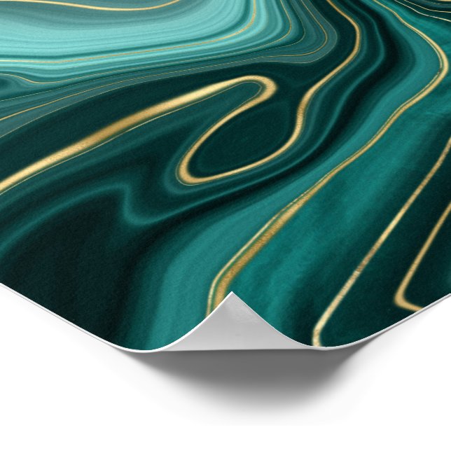 Poster Padrão Abstrato Turquesa Luxo Glam (Borda)