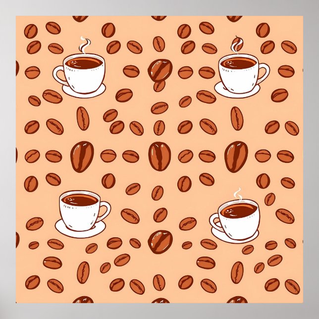 Poster Padrão Aconchegante de Xícaras de Grãos de Café (Frente)