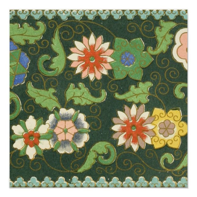 Póster Padrão Antigo Cloisonné Chinês: Jade Verde (Frente)