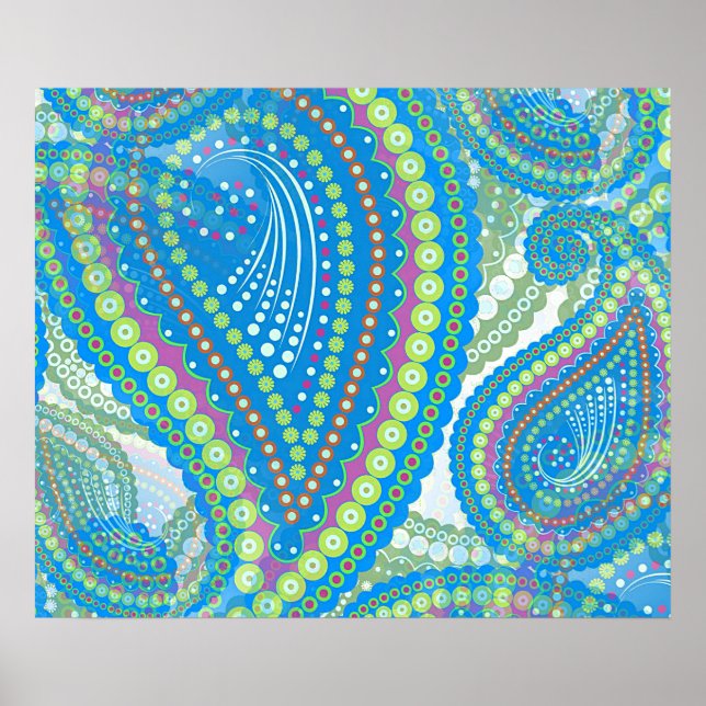 Poster Padrão Artístico Floral de Paisley Verde Lima Viol (Frente)