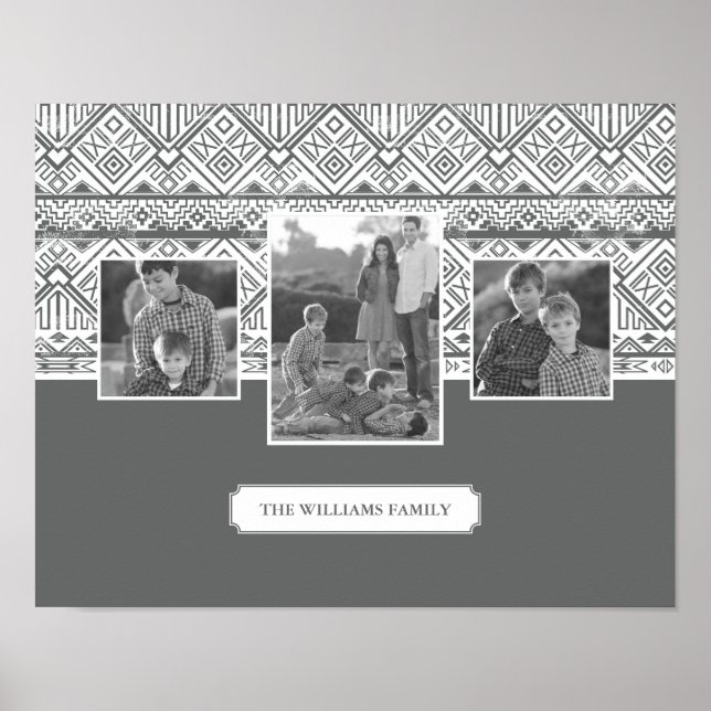Póster Padrão Aztec cinza | Fotografias e Texto da Famíli (Frente)