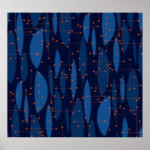 Poster Padrão Azul Azul do Século médio Sem Vista