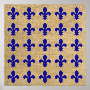 Póster Padrão Azul de Fleur de Lys Moods de Paris