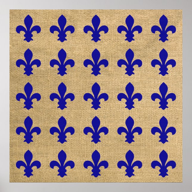 Póster Padrão Azul de Fleur de Lys Moods de Parisiense (Frente)