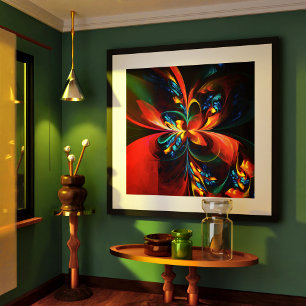 Poster Padrão Azul Laranja-Abstrato Floral Moderno #14