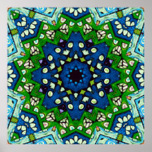 Padrão Azul Verde-Mosaico Mandala Retro