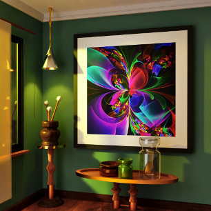 Poster Padrão Azul Vermelho Abstrato Floral Moderno #12