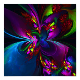 Póster Padrão Azul Vermelho Abstrato Floral Moderno #15