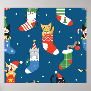 Poster Padrão Bonito de Gatos de Cartoon de Natal