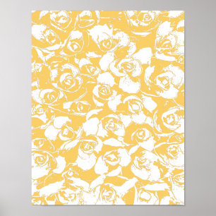 Poster Padrão bonito de Ilustração Floral em Amarelo