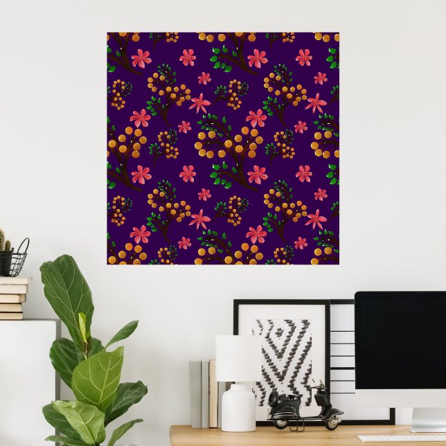Poster Padrão botânico contínuo com ramal de frutas fofo (Escritório em casa)
