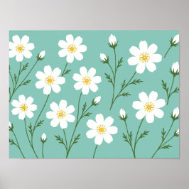 Poster Padrão Botânico de Flor Silvestre Branca