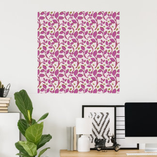 Poster Padrão Botânico de Videira Rosa | Folha Floral Ele