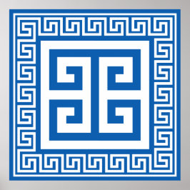 Poster Padrão-Chave Grego Branco E Design Azul