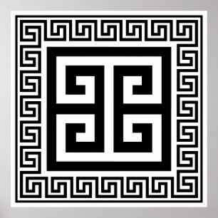 Poster Padrão-chave grego Design preto