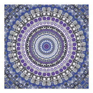 Póster Padrão Circular Geométrico Mandala Azul e Roxo