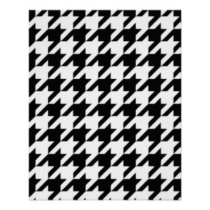 Póster Padrão Clássico de Houndstooth: Preto e Branco Vin