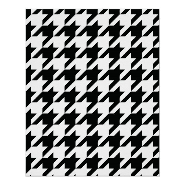 Póster Padrão Clássico de Houndstooth: Preto e Branco Vin (Frente)