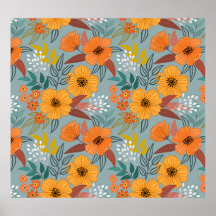 Poster Padrão Colorido das Flores Desenhadas À Mão