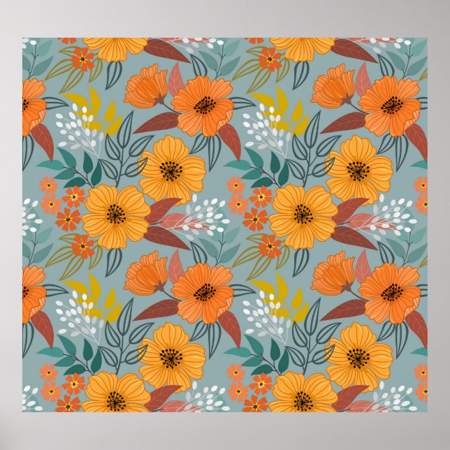Poster Padrão Colorido das Flores Desenhadas À Mão (Frente)