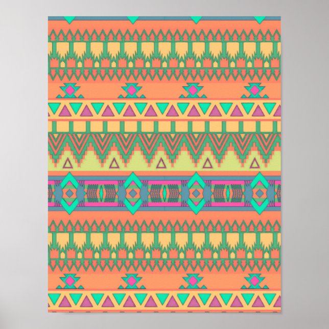 Póster Padrão Colorido de Chevron Zig Tribal Aztec Ikat (Frente)