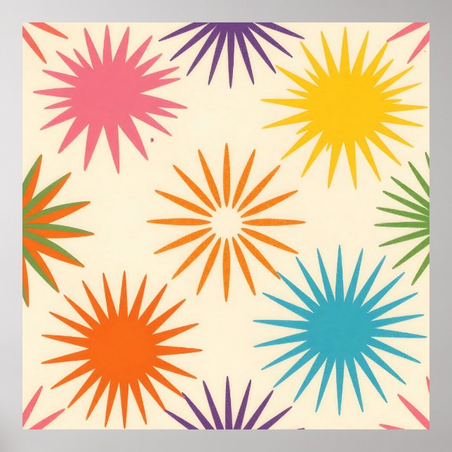 Poster Padrão Colorido de Estrela Explosiva de Meados do  (Frente)