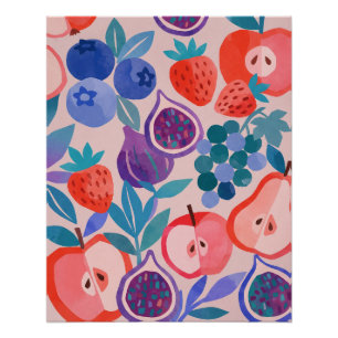 Póster Padrão Colorido de Frutas Mistas Arte Moderna Impr