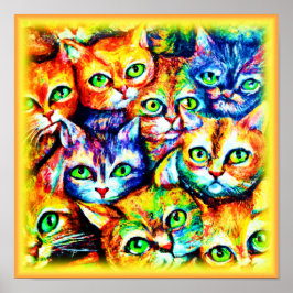 Poster Padrão Colorido de Gato e Gato. Comprar Agora