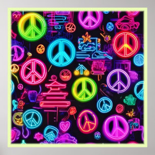 Poster Padrão Colorido de Paz Neon
