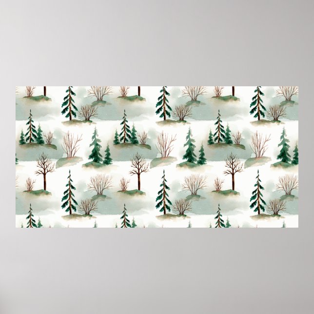 Poster Padrão com árvores de Natal, árvores e arbustos. B (Frente)