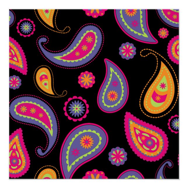 Póster Padrão contínuo colorido de Paisley (Frente)