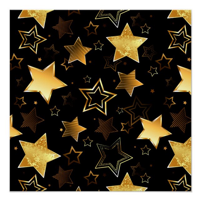 Póster Padrão contínuo com estrelas douradas (Frente)